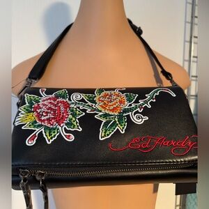 ED HARDY Studded Rhinestone Floral Clutch / Crossbody Women's Bag